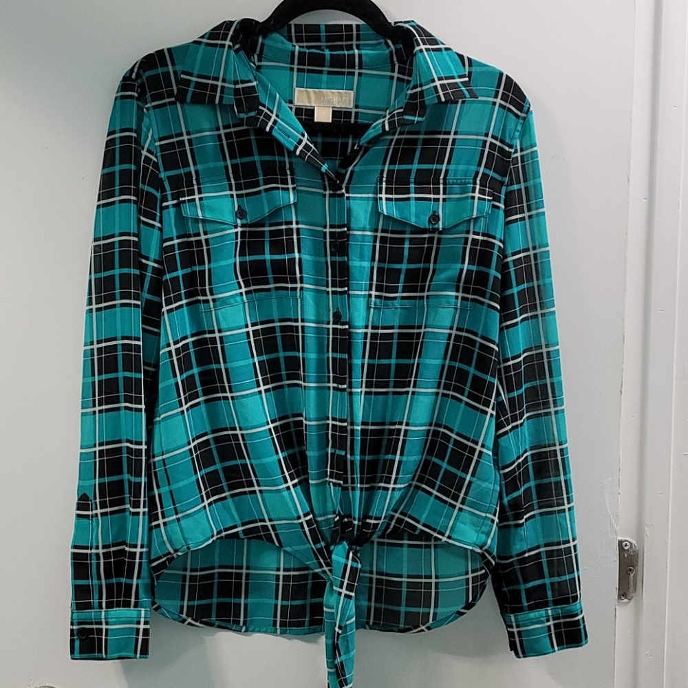 Michael Kors Blue & Black Plaid Top